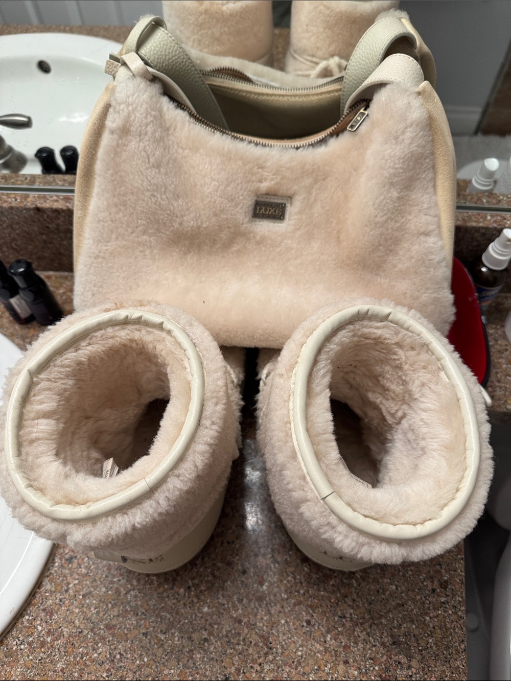Australia Luxe Collective Cream Faux Shearling Ankle Boots